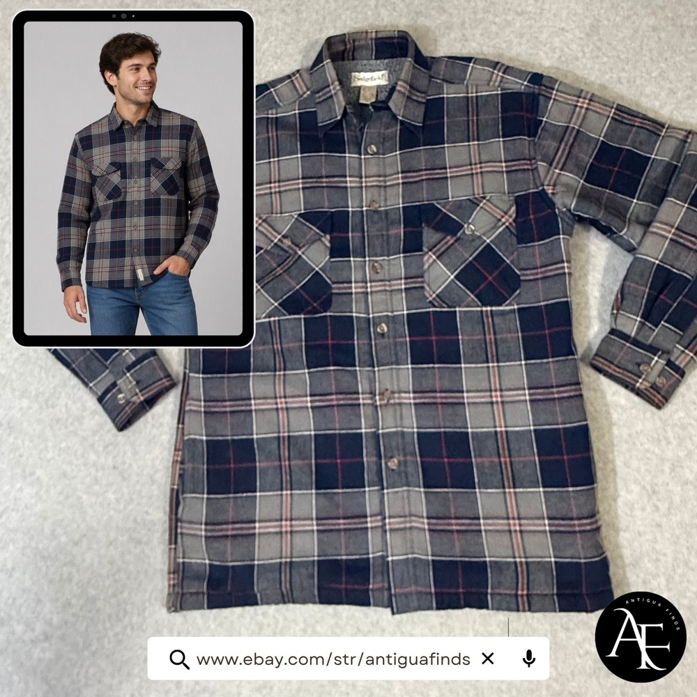 Sedgefield Mens Plaid Fleece Lined Flannel Shirt Med. Jacket Navy Grey VE831PR